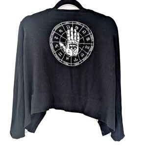 Jawbreaker Astrology Hamsa Witchy Black Embroidered Button Cardigan Size Medium